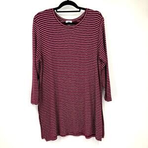 Old Navy Burgundy Red White Stripe Long Sleeve Crew Neck Relax Tunic Shirt Top